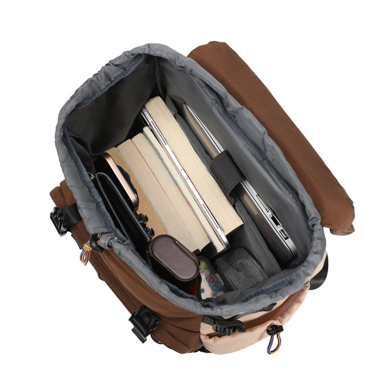 Brown Multi‑Compartment Large‑Capacity Backpack