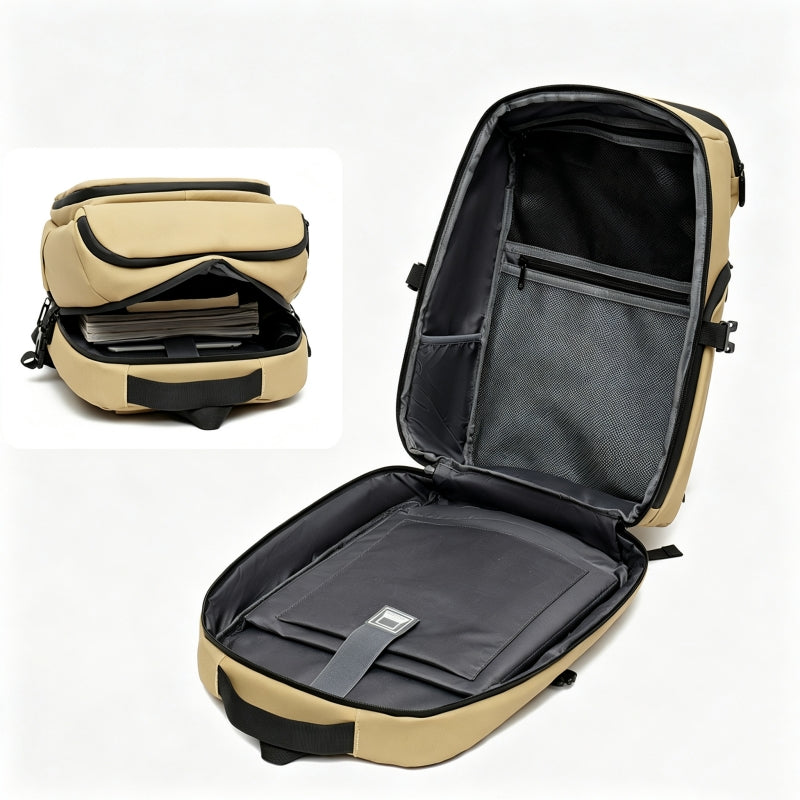 Khaki Multi‑Compartment Expandable Laptop Backpack