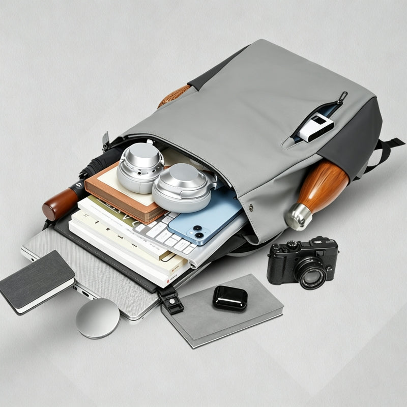 Smoke‑Gray Flap‑over Commute Travel Backpack