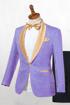 Lavender Purple Jacquard One Button Gold Shawl Lapel Men Suits