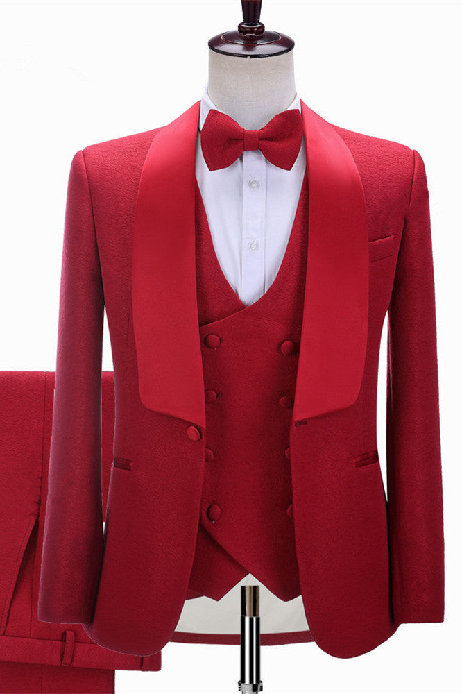 Newest Red Charming Shawl Lapel 3 Piece Men Suits