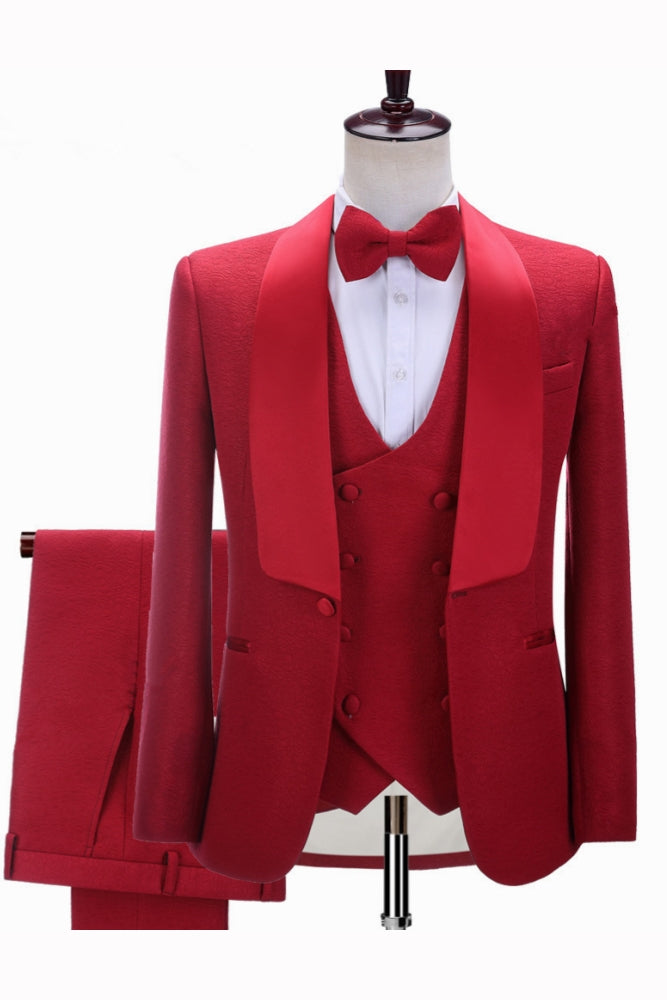 Newest Red Charming Shawl Lapel 3 Piece Men Suits