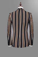 Stylish Black Notched Lapel Striped Suits For Men