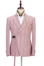 Pink Newest Peaked Lapel Striped Suits For Men With Buckle Button