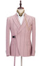 Pink Newest Peaked Lapel Striped Suits For Men With Buckle Button