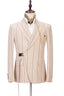 Chic Champagne Peaked Lapel Striped Suits For Men With Buckle Button