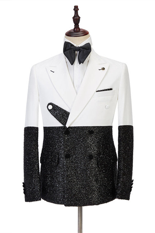 White and Sparkle Black Peaked Lapel Double Breasted Men Suits Main image