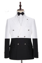 Bespoke White and Black Peaked Lapel Double Breasted Men Suits