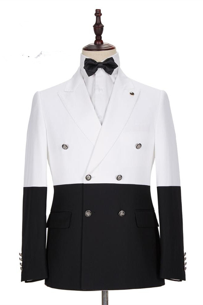 Bespoke White and Black Peaked Lapel Double Breasted Men Suits