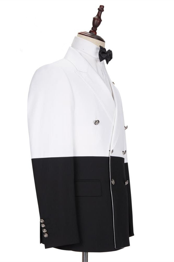 Bespoke White and Black Peaked Lapel Double Breasted Men Suits