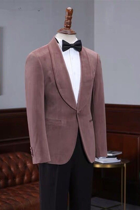 Dusty Rose Velvet Shawl Lapel One Button Men Suits Secondary image