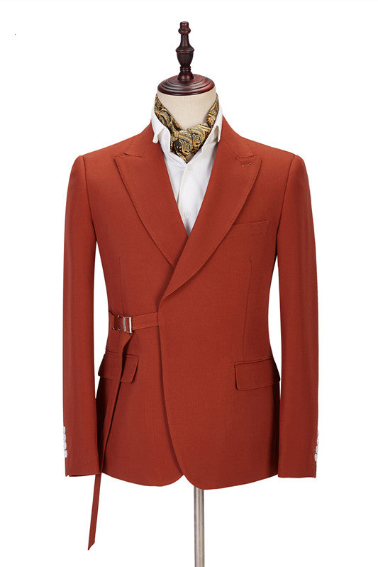 Fancy Rust Red Peaked Lapel Buckle Belt Men Suits Main image