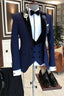 Best Fitted Dark Navy Peaked Lapel Stylish 3 Piece Men Suits