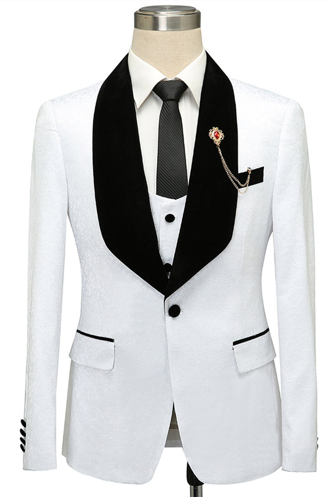 White One Button Black Shawl Lapel 3 Piece Men Suits Main image