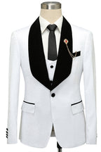 White One Button Black Shawl Lapel 3 Piece Men Suits