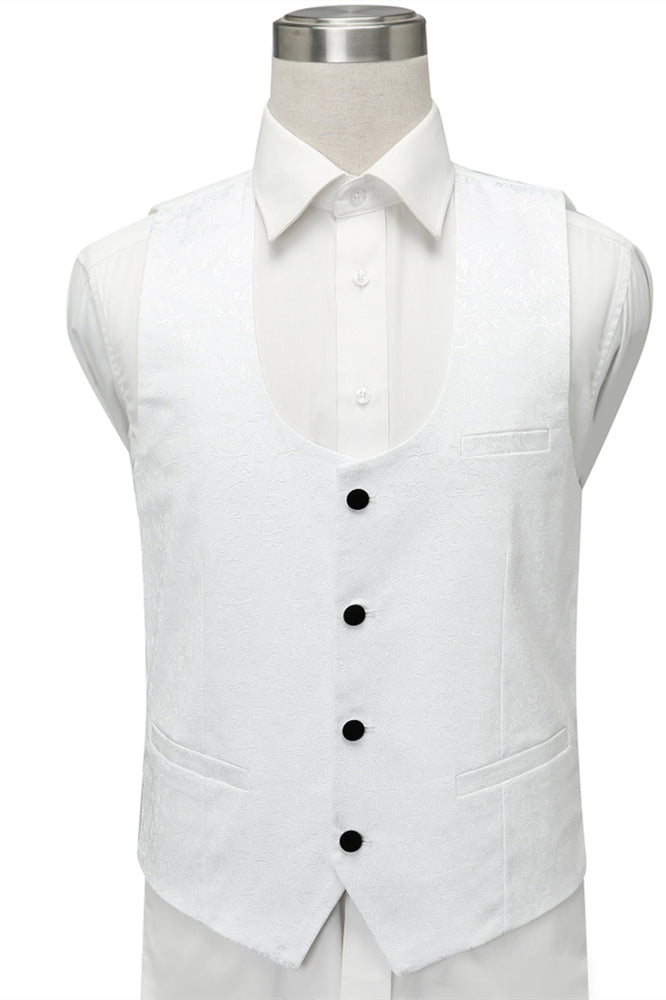 White One Button Black Shawl Lapel 3 Piece Men Suits
