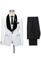 White One Button Black Shawl Lapel 3 Piece Men Suits