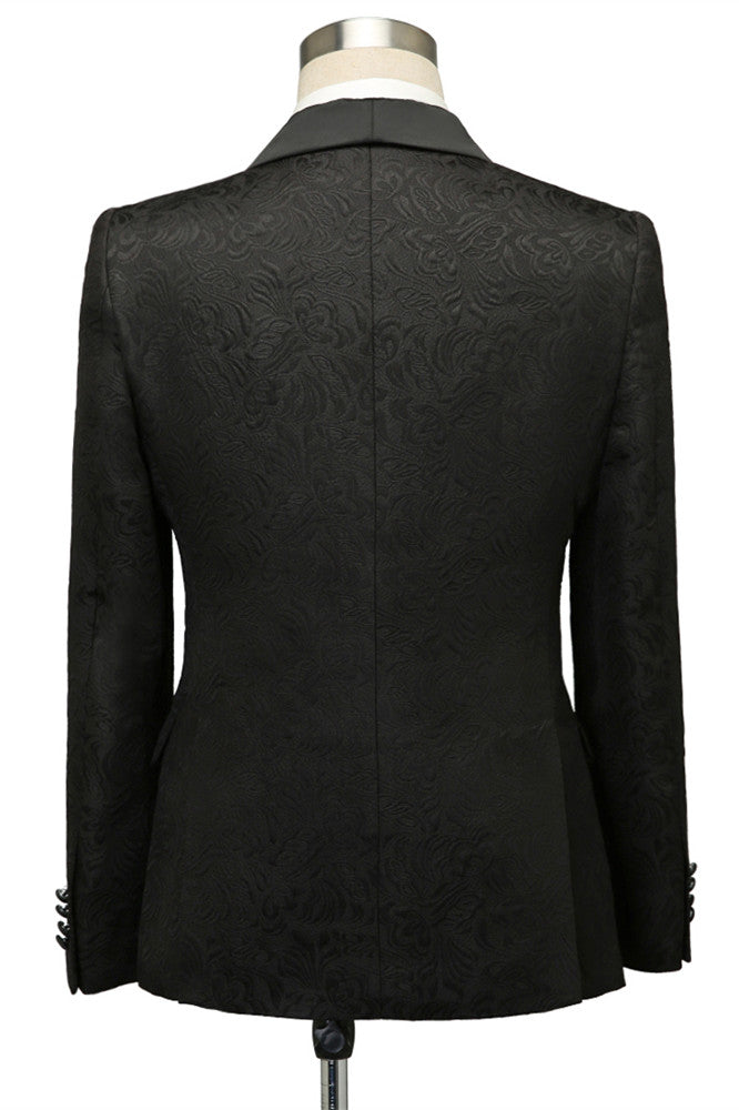 Black Shawl Lapel Jacquard 3 Piece One Button Men Suits Secondary image
