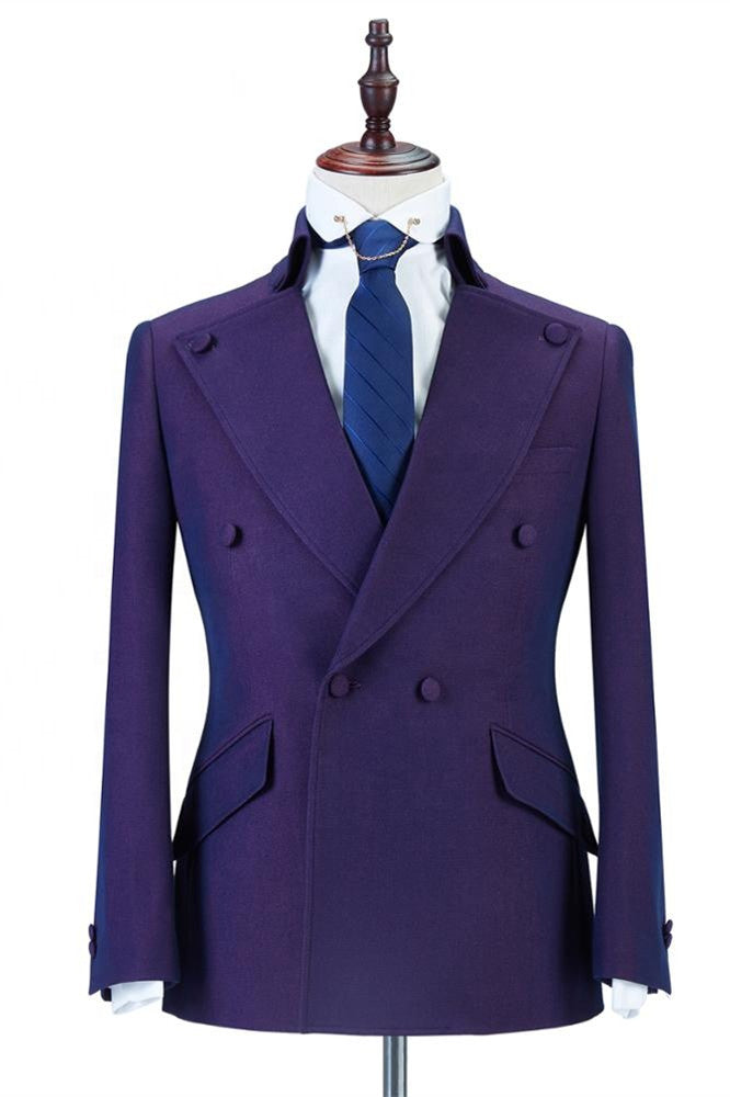 Purple Double Breasted Peaked Lapel Chic Men Suits