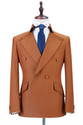 Camel Brown Double Breasted Peaked Lapel Trendy Men Suits