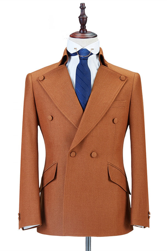 Camel Brown Double Breasted Peaked Lapel Trendy Men Suits