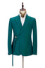 Peacock Green Peaked Lapel Buckle Belt Men Suits