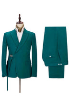 Peacock Green Peaked Lapel Buckle Belt Men Suits