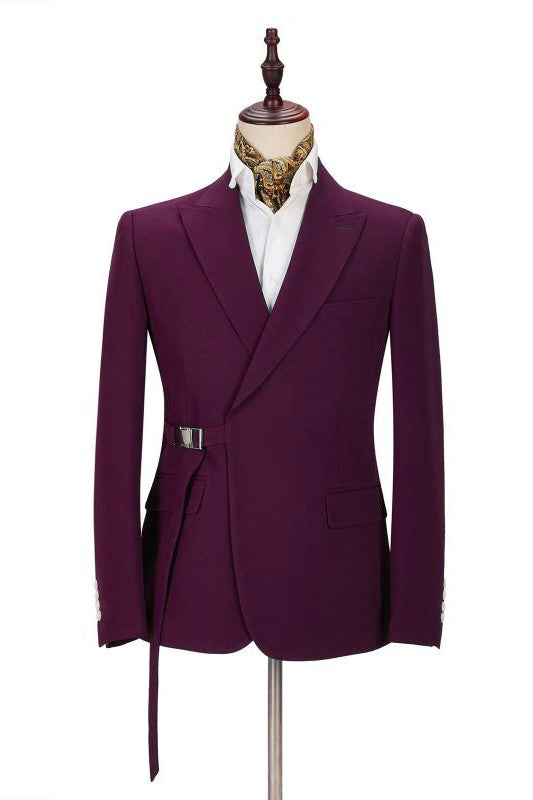 Charming Plum Purple Peaked Lapel Buckle Belt Men Suits Main image