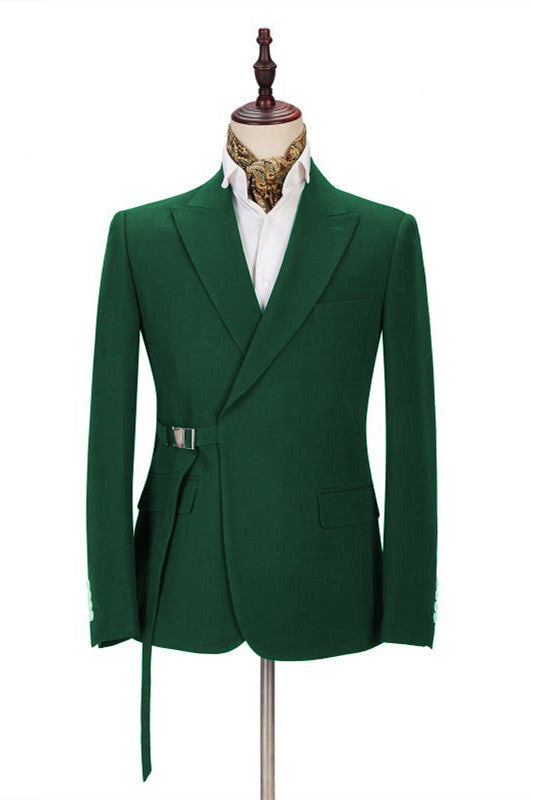 Forest Green Peaked Lapel Buckle Belt Men Suits Main image