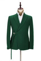Forest Green Peaked Lapel Buckle Belt Men Suits