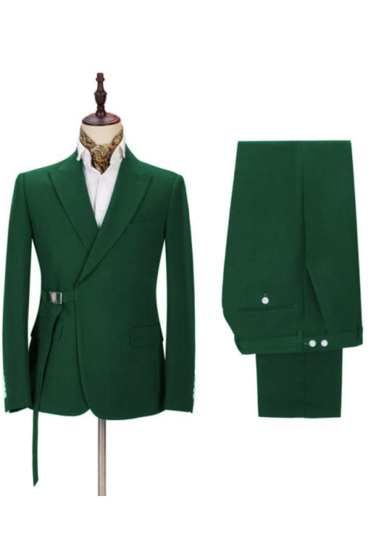 Forest Green Peaked Lapel Buckle Belt Men Suits Secondary image