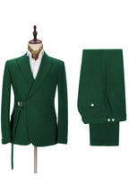 Forest Green Peaked Lapel Buckle Belt Men Suits