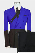 Royal Blue And Black Peaked Lapel Double Breasted Men Suits