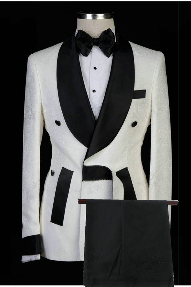 Popular White Jacquard Shawl Lapel Double Breasted Men Suits Main image