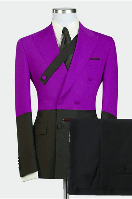 Purple And Black Peaked Lapel Double Breasted Men Suits Main image