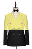 Yellow And Black Peaked Lapel Double Breasted Men Suits
