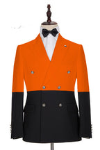 Orange And Black Peaked Lapel Double Breasted Men Suits