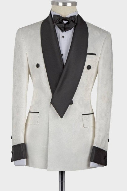 Fancy White Jacquard Shawl Lapel Double Breasted Men Suits Main image