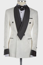 Fancy White Jacquard Shawl Lapel Double Breasted Men Suits