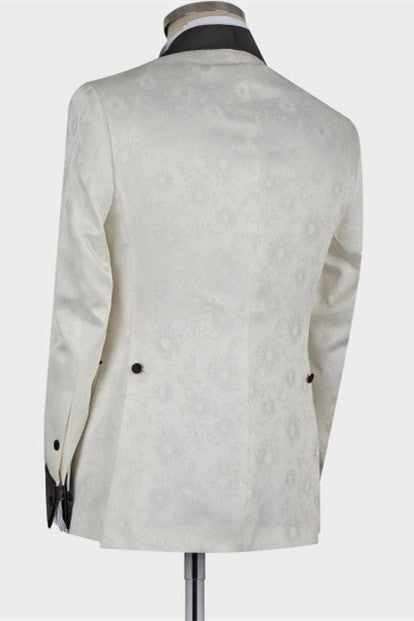 Fancy White Jacquard Shawl Lapel Double Breasted Men Suits Secondary image