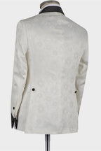 Fancy White Jacquard Shawl Lapel Double Breasted Men Suits