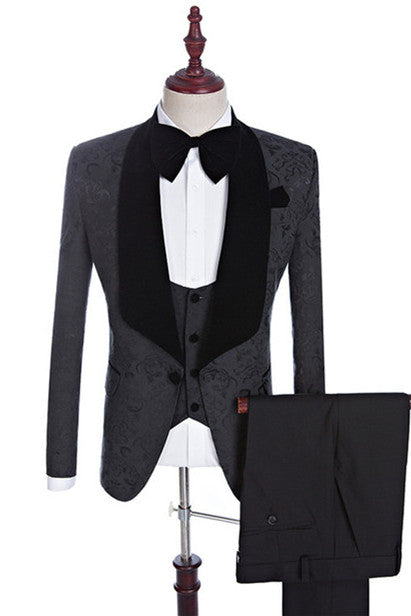 One Button Black Jacquard Shawl Lapel 3 Piece Men Suits Main image