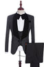 One Button Black Jacquard Shawl Lapel 3 Piece Men Suits