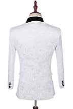 One Button White Jacquard Shawl Lapel Men Suits With Waistcoat