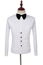 One Button White Jacquard Shawl Lapel Men Suits With Waistcoat
