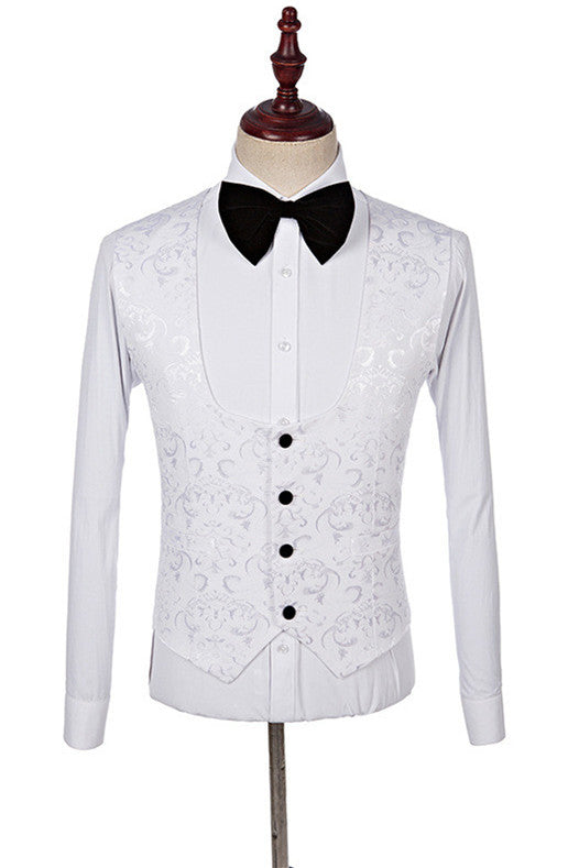 One Button White Jacquard Shawl Lapel Men Suits With Waistcoat