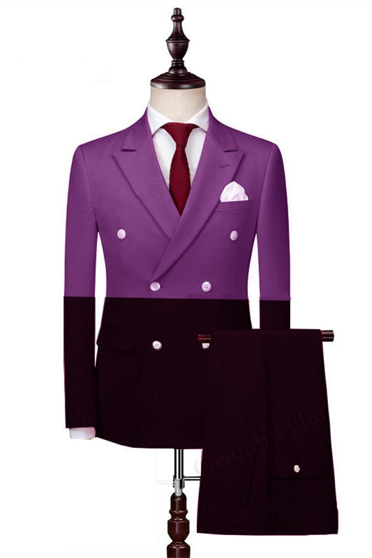 Light Violet And Black Peaked Lapel Double Breasted Men Suits Main image