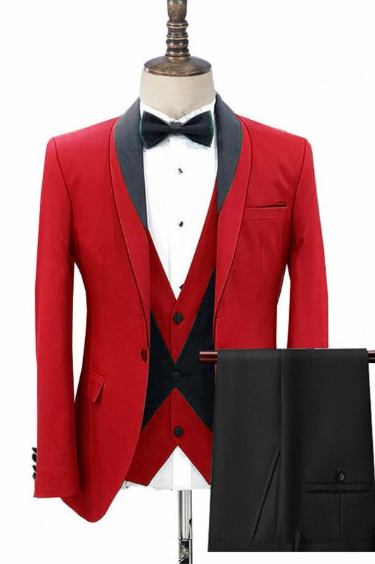 Red Jacquard 3 Piece One Button Shawl Lapel Men Suits Main image
