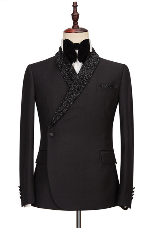 Black One Button Sparkle Shawl Lapel Men Suits Main image