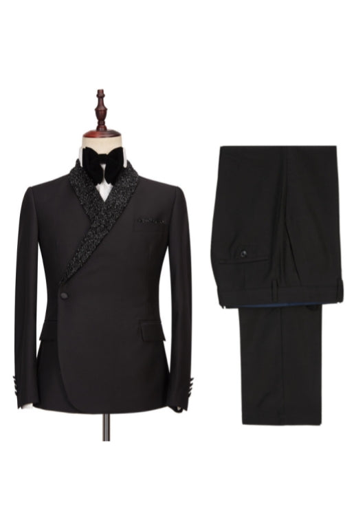 Black One Button Sparkle Shawl Lapel Men Suits
